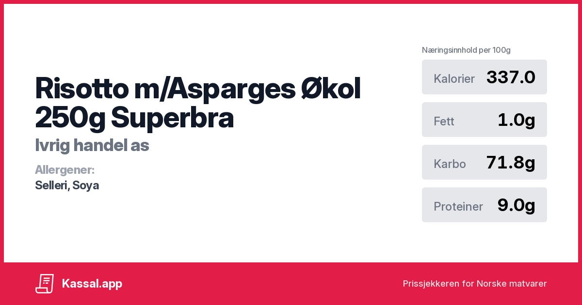 Risotto m/Asparges Økol 250g Superbra - Kassalapp®