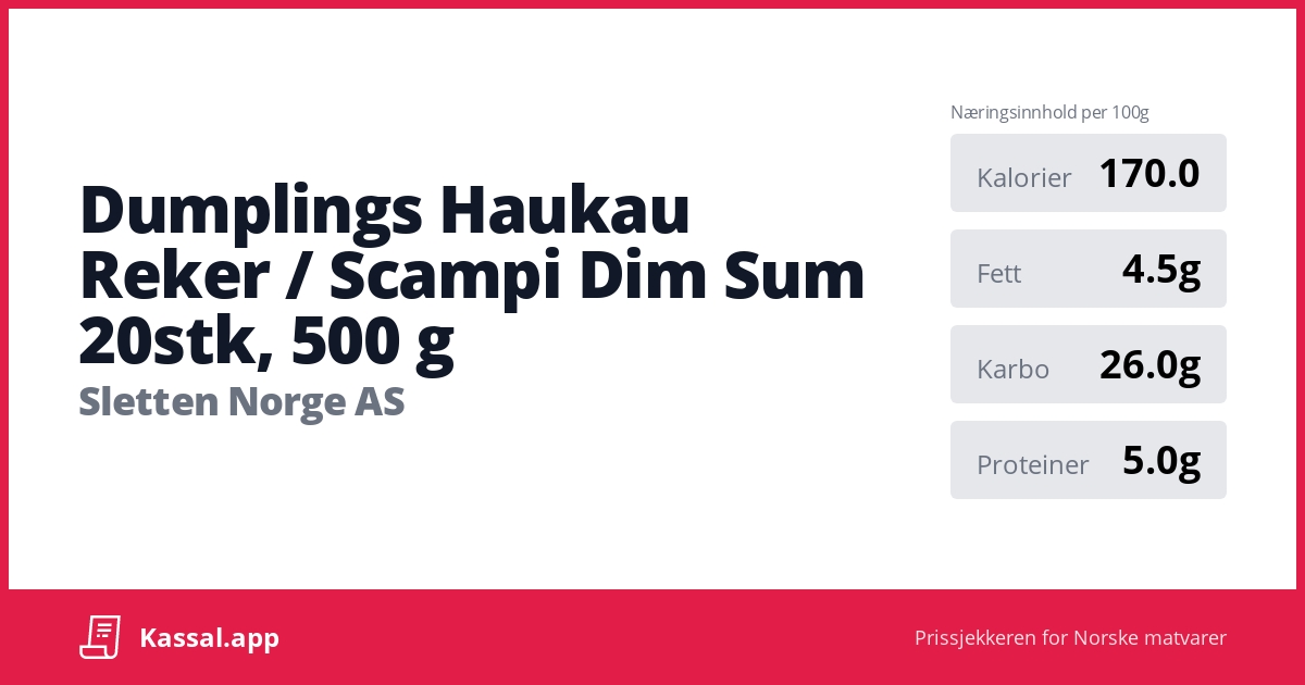 Dumplings Haukau Reker / Scampi Dim Sum 20stk, 500 g - Kassalapp®