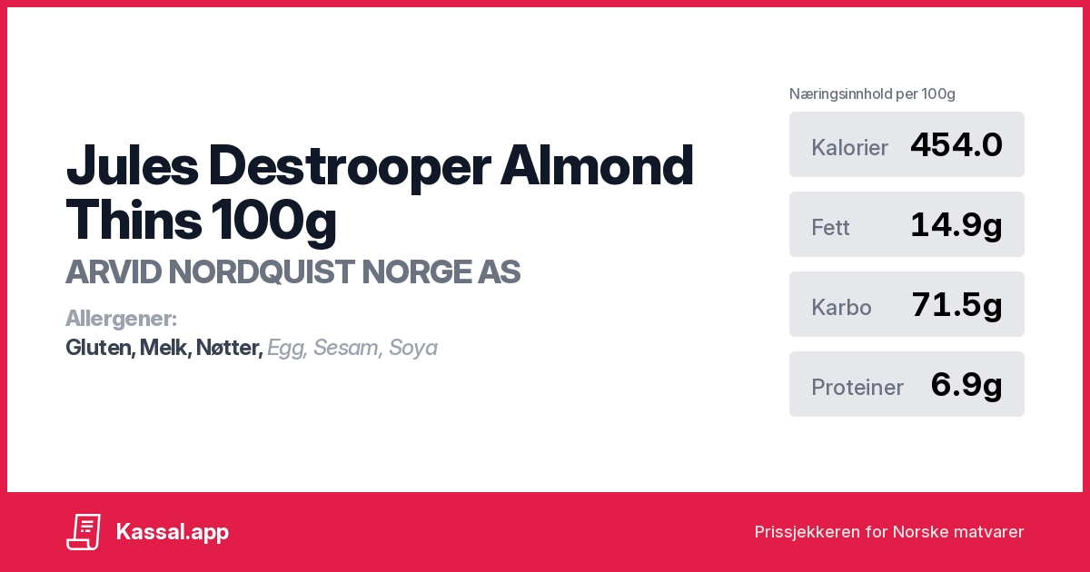 Jules Destrooper Almond Thins 100g Kassalapp®