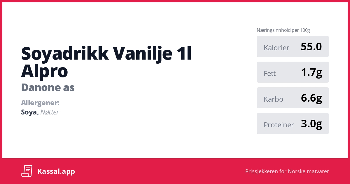 Soyadrikk Vanilje 1l Alpro - Kassalapp®