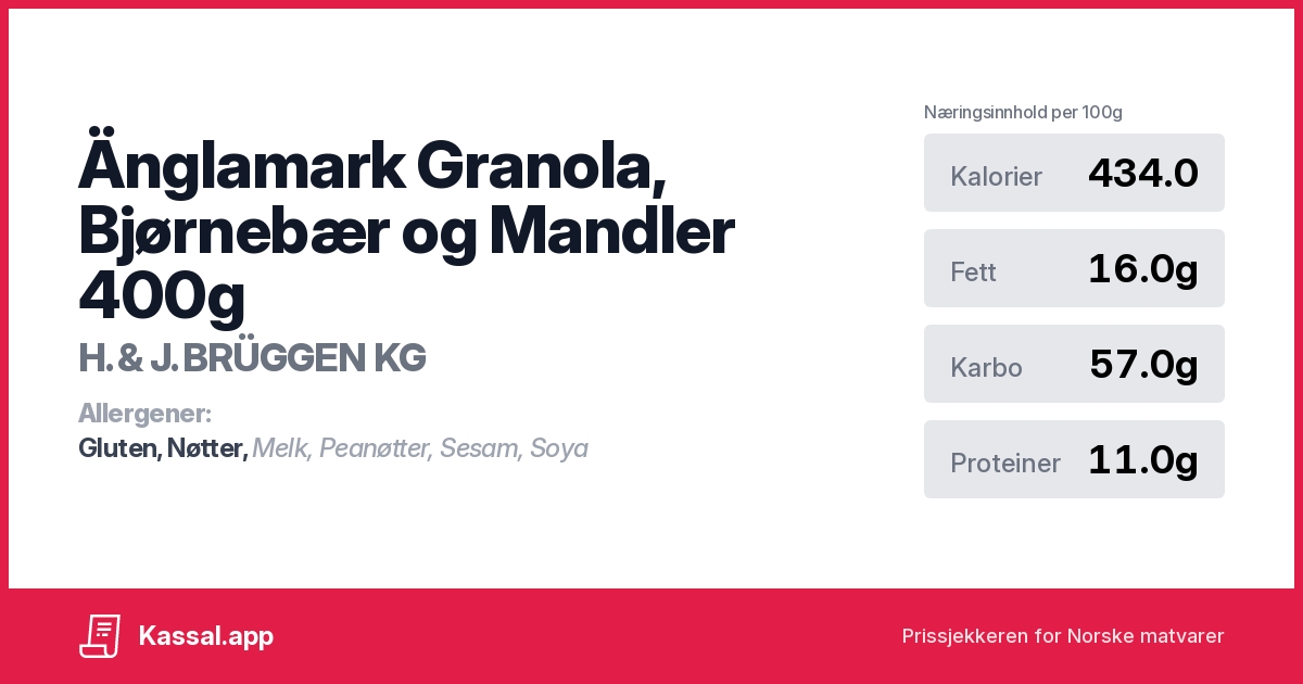 Änglamark Granola, Bjørnebær og Mandler 400g - Kassalapp®