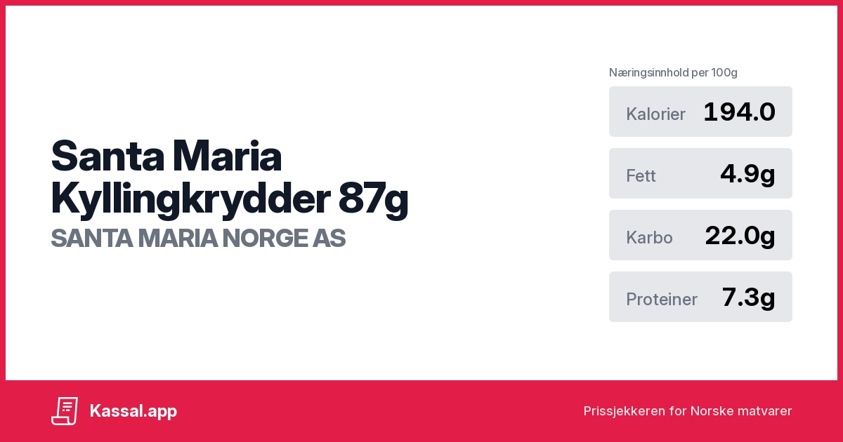 Santa Maria Kyllingkrydder 87g - Kassalapp®
