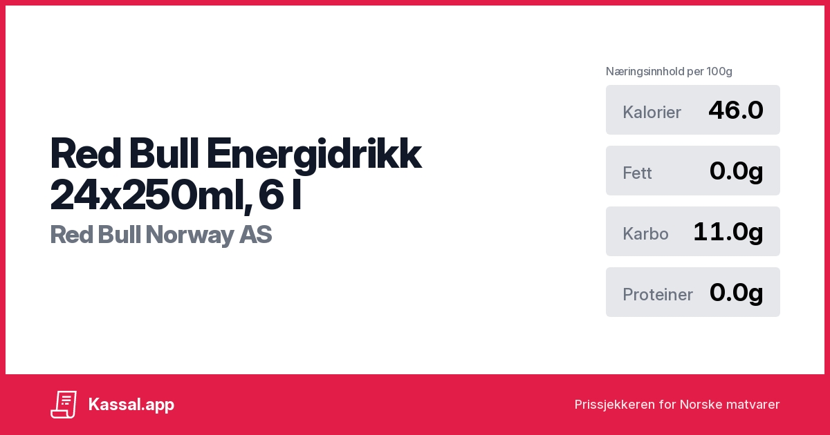 Red Bull Energidrikk 24x250ml, 6 l - Kassalapp®