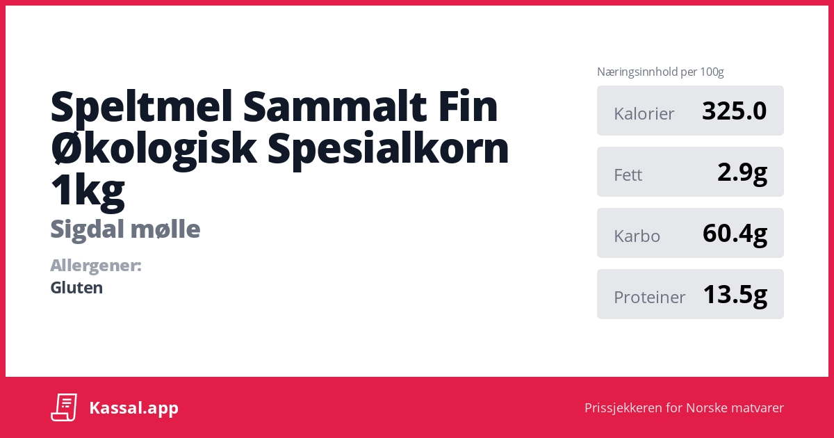 Speltmel Sammalt Fin Økologisk Spesialkorn 1kg - Kassalapp®