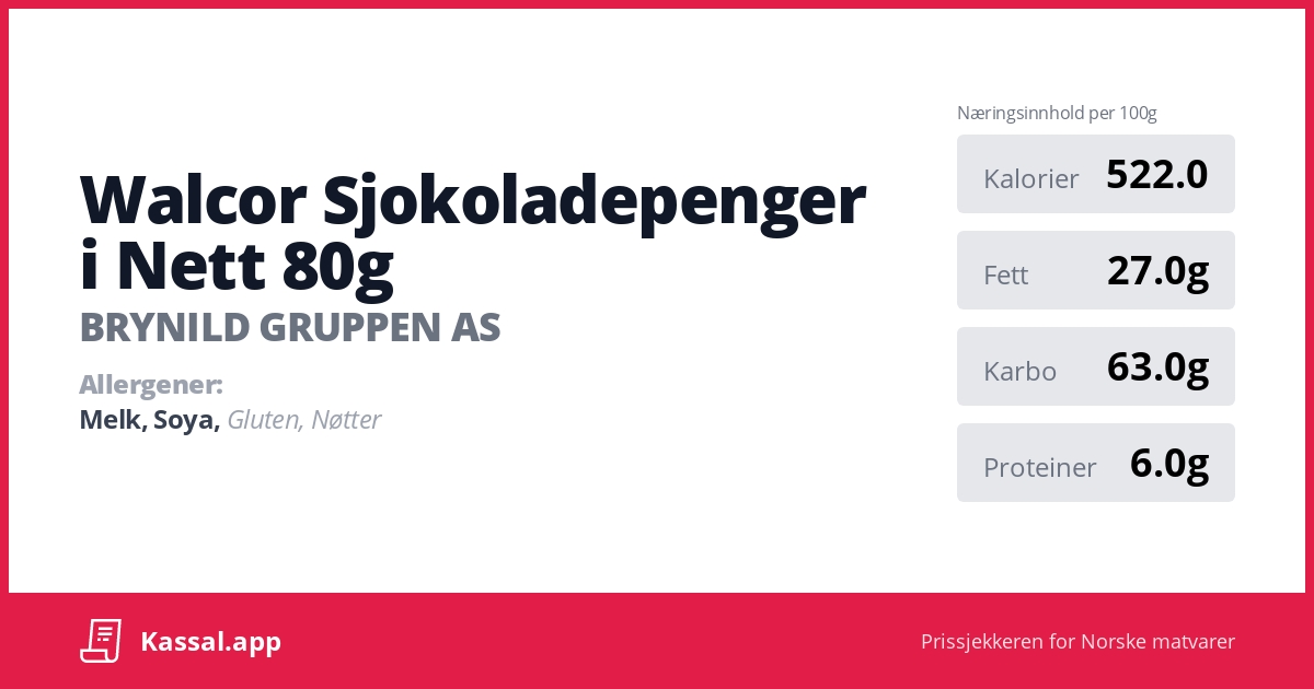 Walcor Sjokoladepenger i Nett 80g - Kassalapp®