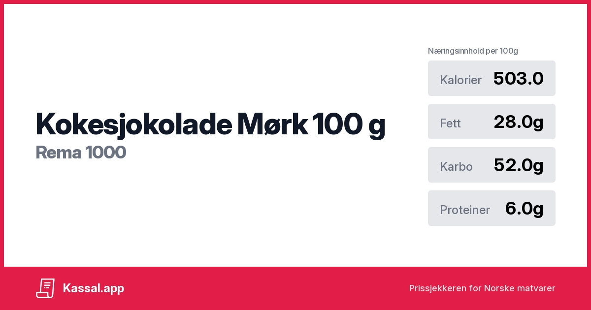 Kokesjokolade Mørk 100 g - Kassalapp®