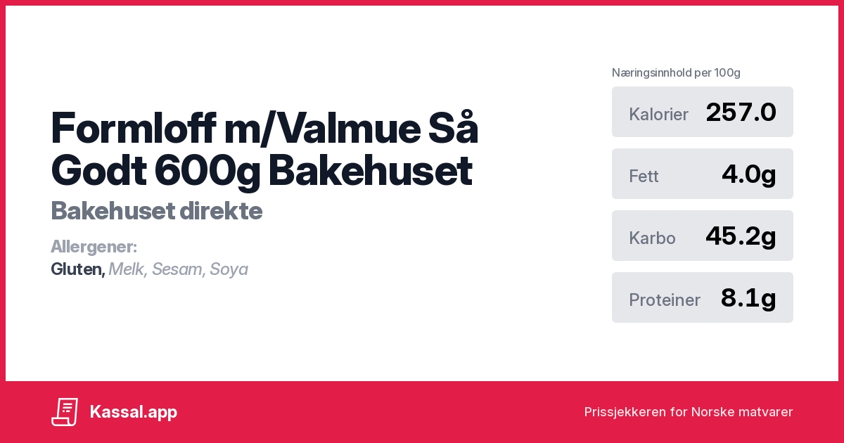 Formloff m/Valmue Så Godt 600g Bakehuset - Kassalapp®