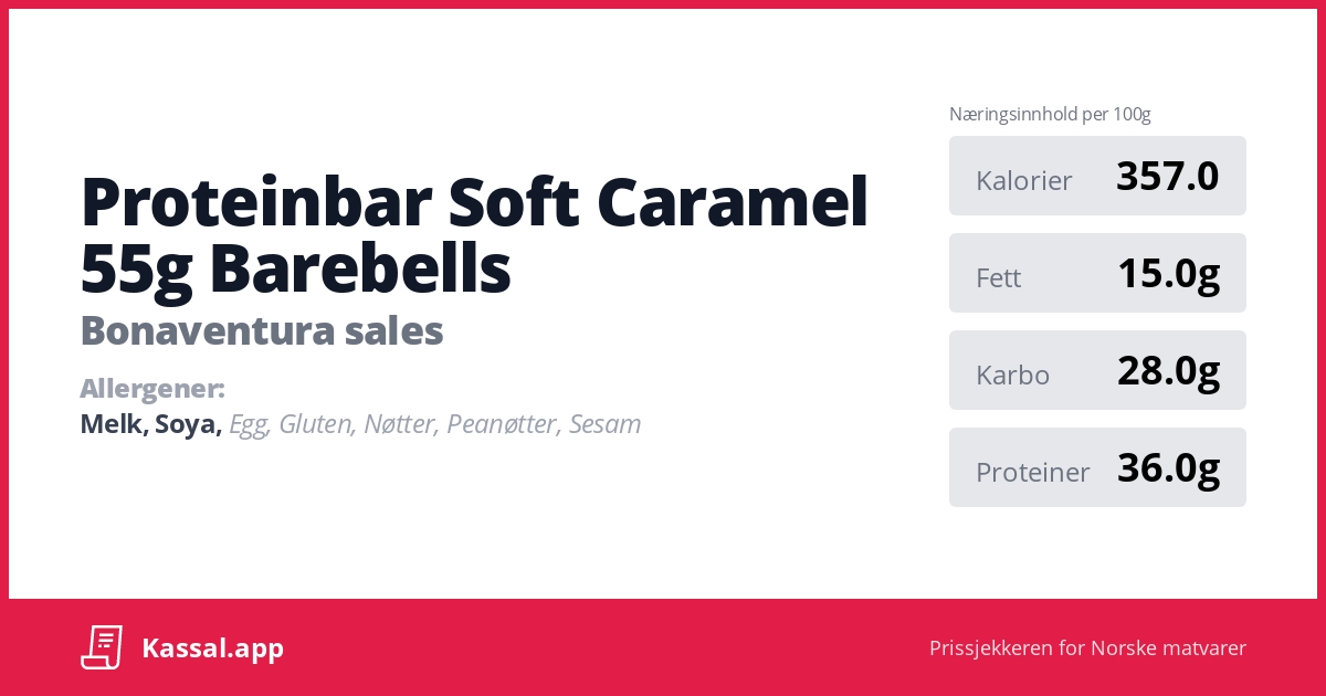 Proteinbar Soft Caramel 55g Barebells Kassalapp®