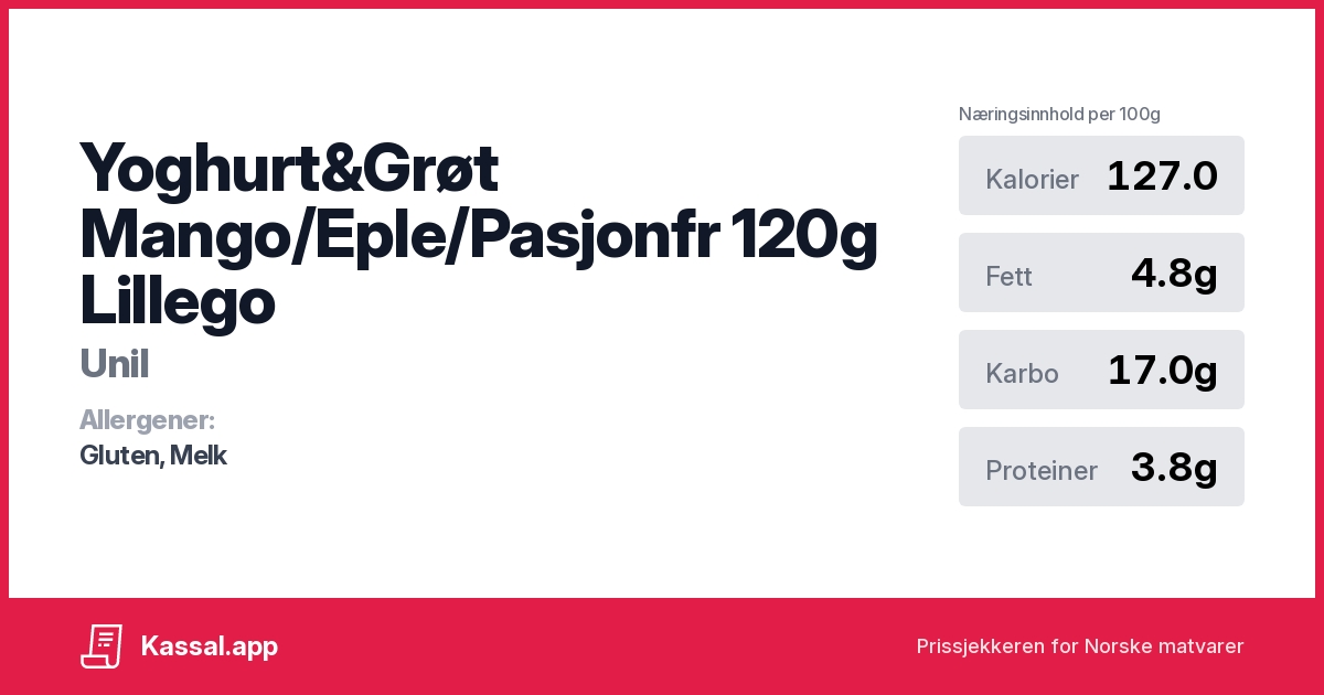 Yoghurt&Grøt Mango/Eple/Pasjonfr 120g Lillego - Kassalapp®