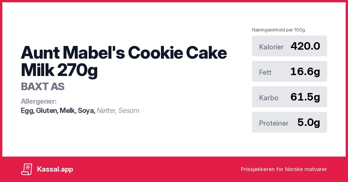 Aunt Mabel's Cookie Cake Milk 270g Kassalapp®