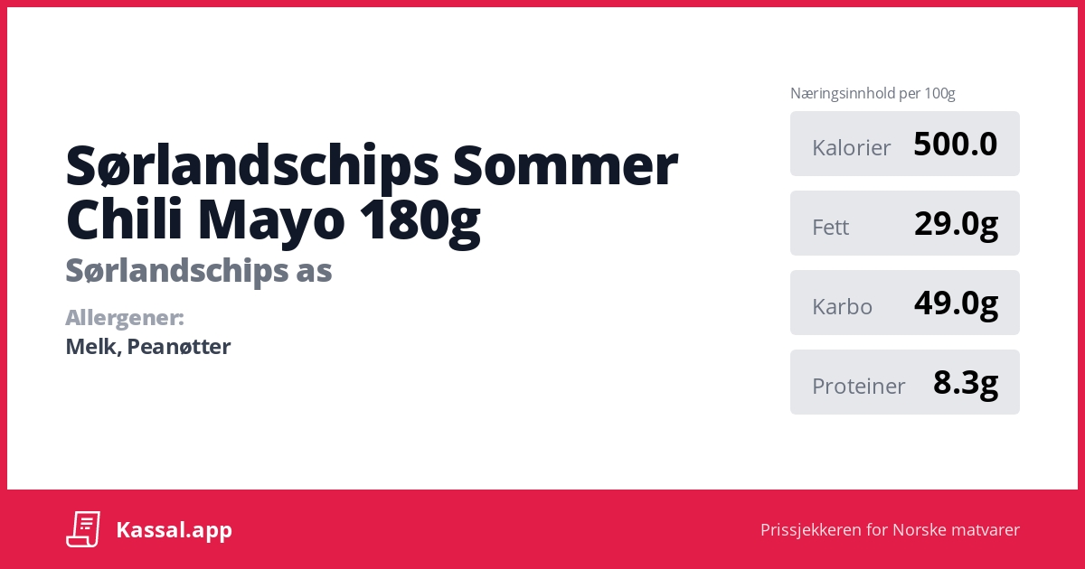 Sørlandschips Sommer Chili Mayo 180g Kassalapp®
