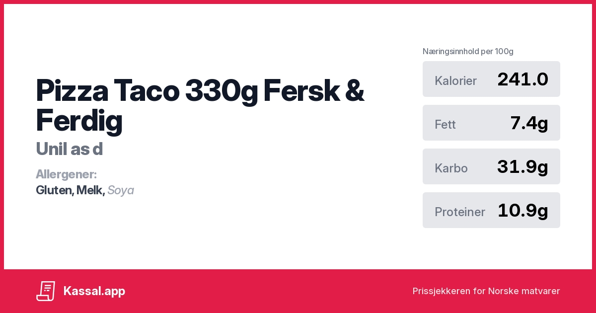 Pizza Taco 330g Fersk & Ferdig - Kassalapp®