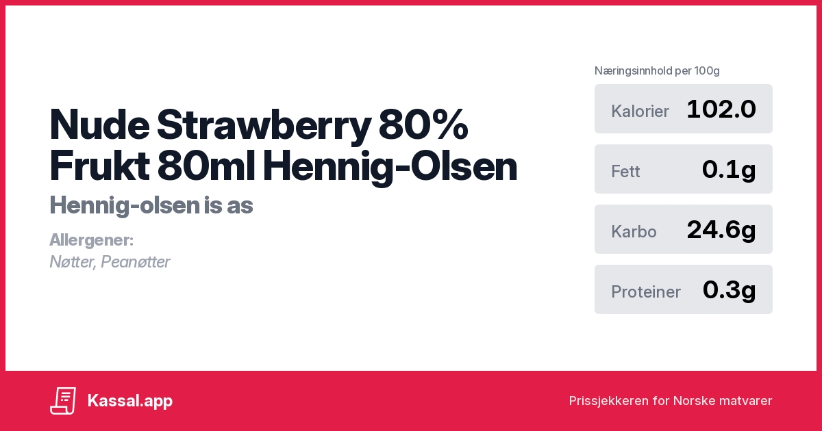 Nude Strawberry 80% Frukt 80ml Hennig-Olsen - 🧾Kassalapp