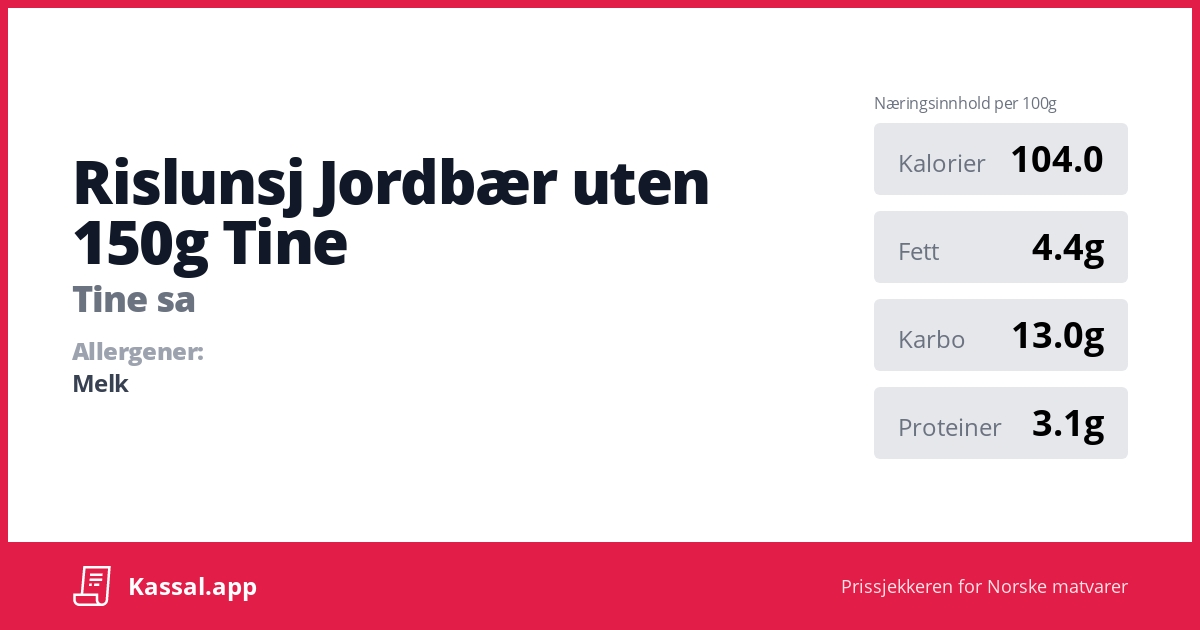 Rislunsj Jordbær uten 150g Tine Kassalapp®