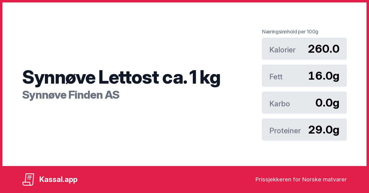 Synnøve Lettost ca. 1 kg - 🧾Kassalapp