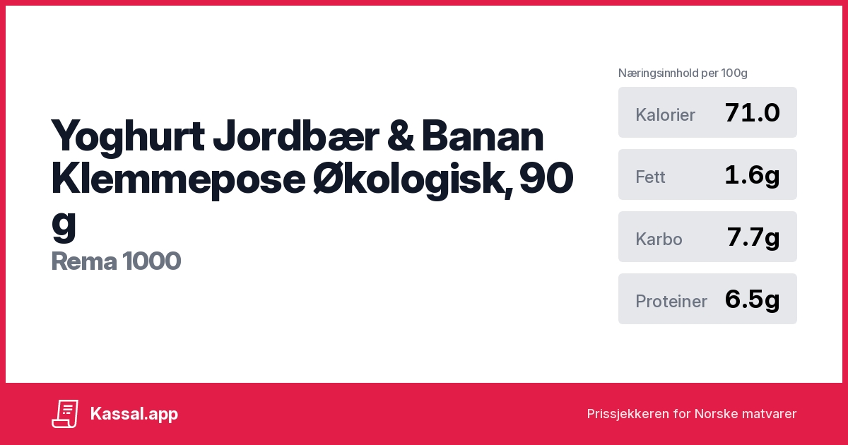 Yoghurt Jordbær & Banan Klemmepose Økologisk, 90 g - Kassalapp®