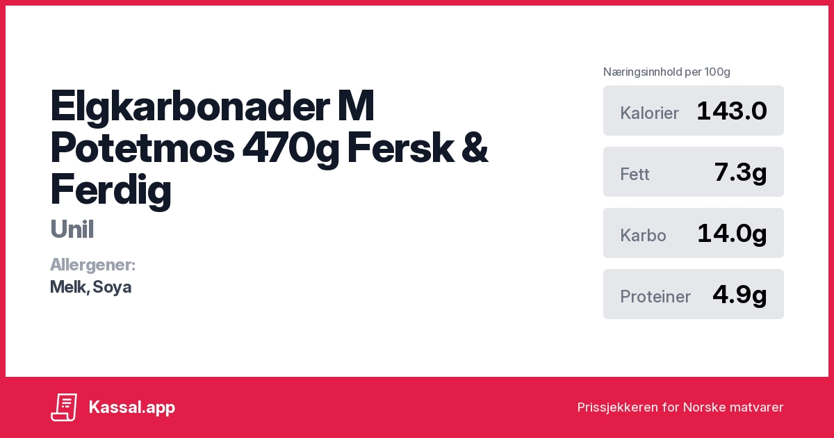 Elgkarbonader M Potetmos 470g Fersk & Ferdig - Kassalapp®