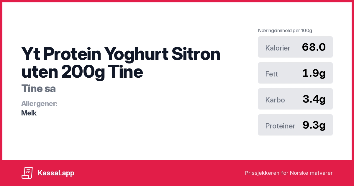 Yt Protein Yoghurt Sitron uten 200g Tine Kassalapp®