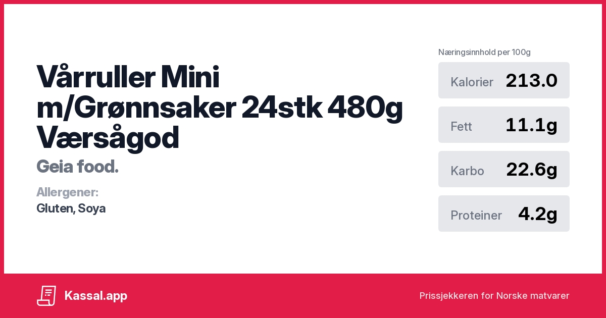 Vårruller Mini m/Grønnsaker 24stk 480g Værsågod - Kassalapp®