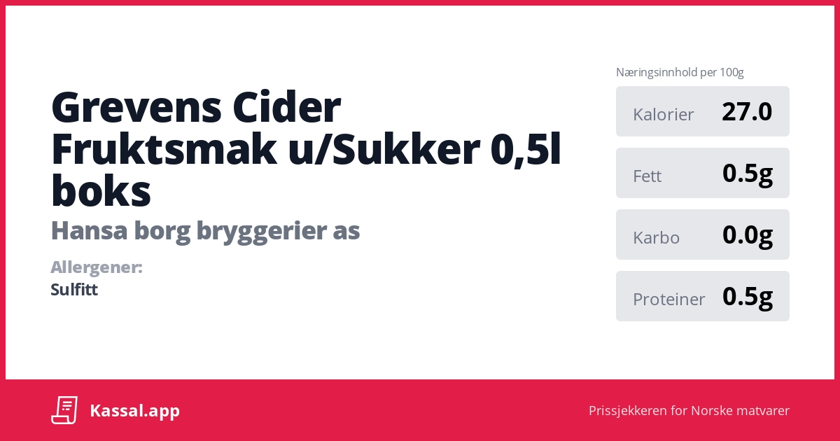 Grevens Cider Fruktsmak u/Sukker 0,5l boks - Kassalapp®