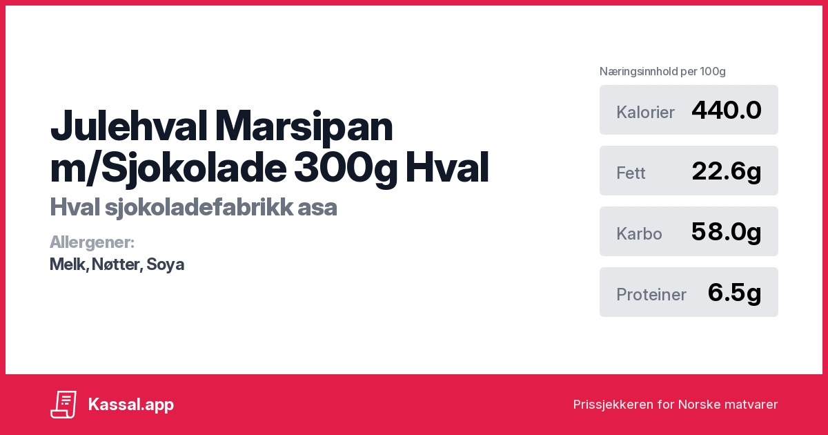 Julehval Marsipan m/Sjokolade 300g Hval - Kassalapp®