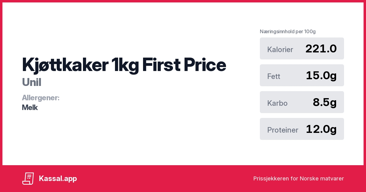 Kjøttkaker 1kg First Price - Kassalapp®
