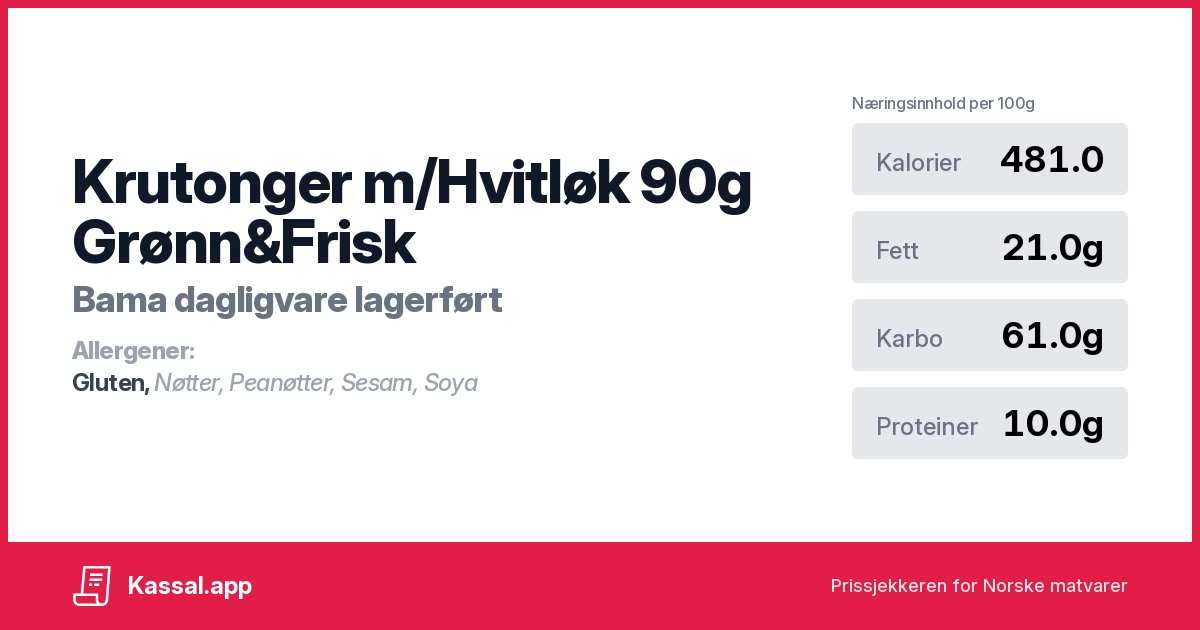 Krutonger m/Hvitløk 90g Grønn&Frisk - Kassalapp®