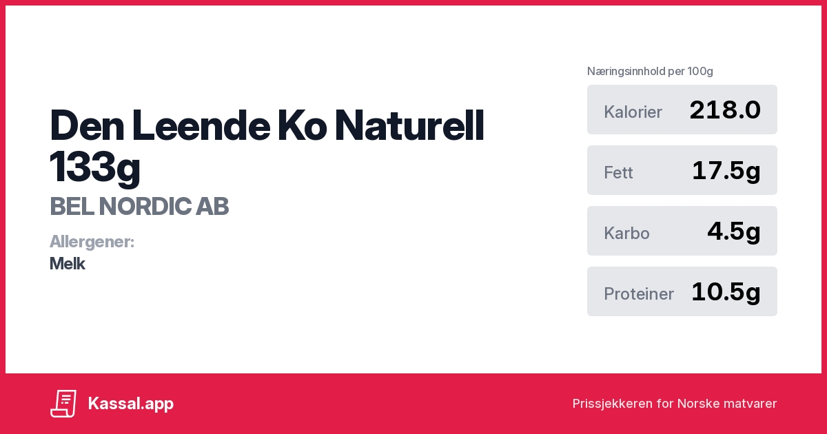 Den Leende Ko Naturell 133g - Kassalapp®