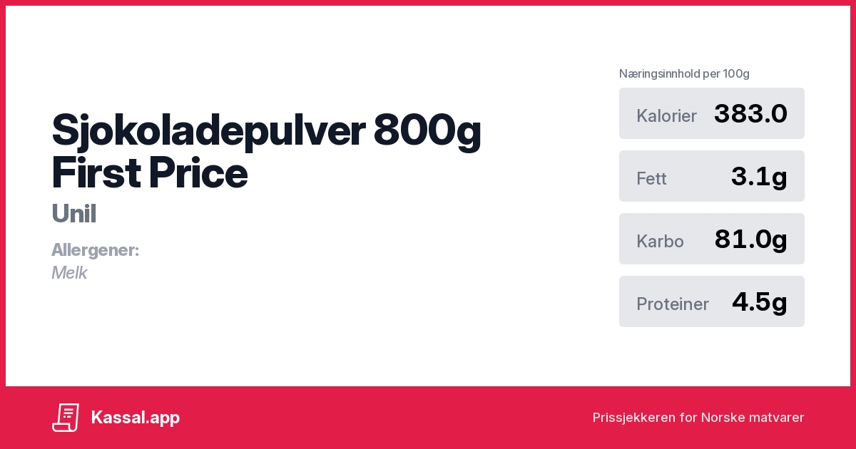 Sjokoladepulver 800g First Price - Kassalapp®