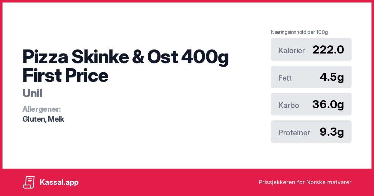 Pizza Skinke & Ost 400g First Price - Kassalapp®