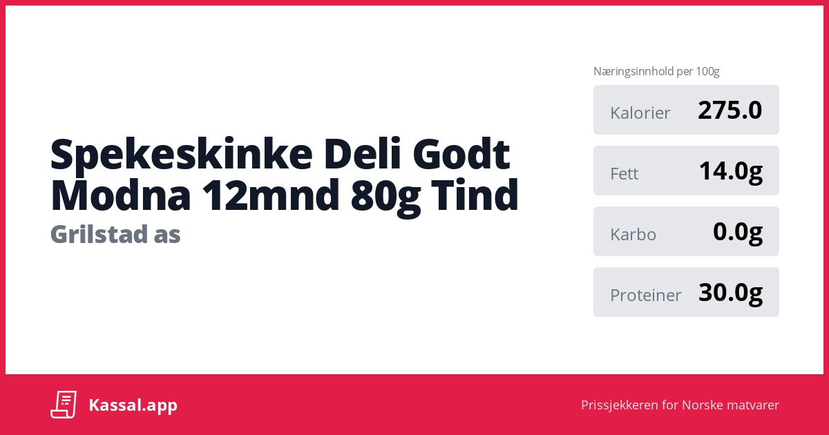 Spekeskinke Deli Godt Modna 12mnd 80g Tind - Kassalapp®