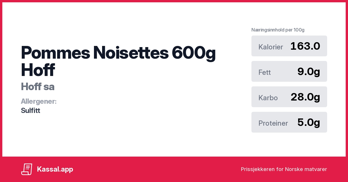 Pommes Noisettes 600g Hoff Kassalapp