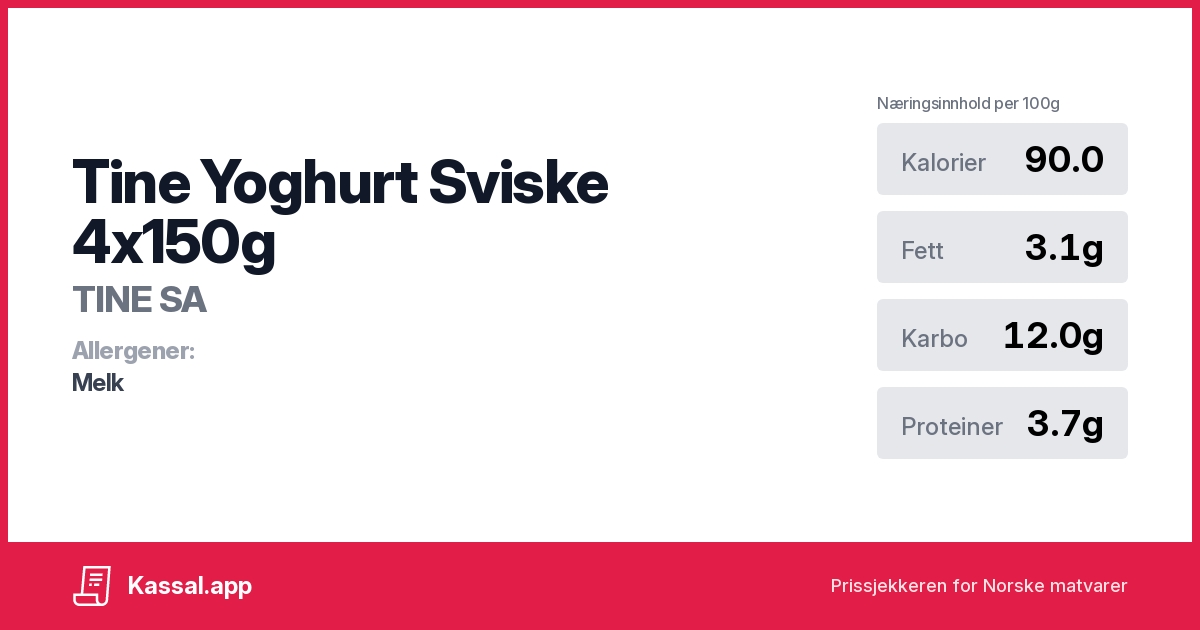 Tine Yoghurt Sviske 4x150g - Kassalapp®