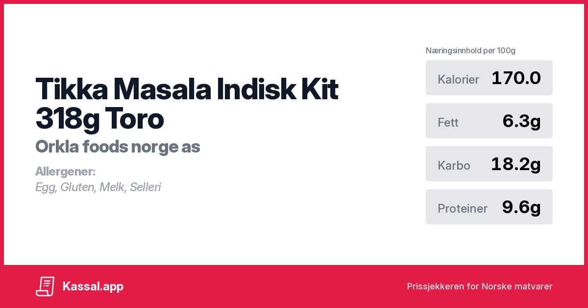 Tikka Masala Indisk Kit 318g Toro - Kassalapp®