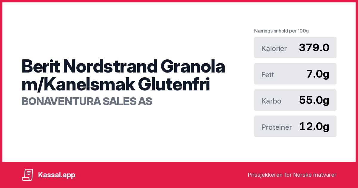 Berit Nordstrand Granola m/Kanelsmak Glutenfri - Kassalapp®