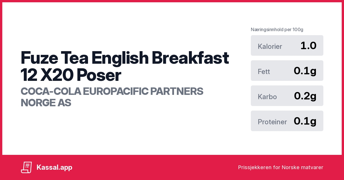 Fuze Tea English Breakfast 12 X20 Poser Kassalapp®