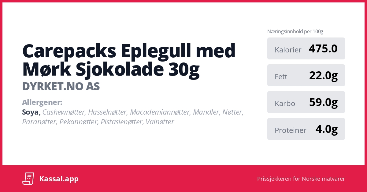 Carepacks Eplegull med Mørk Sjokolade 30g - Kassalapp®