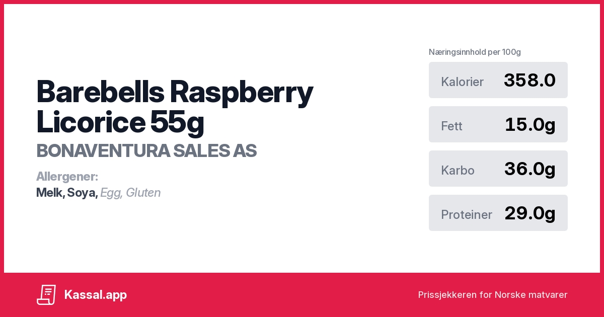 Barebells Raspberry Licorice 55g Kassalapp®