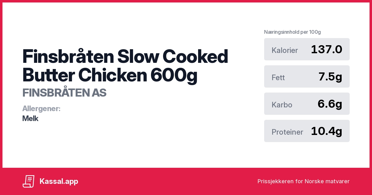 Finsbråten Slow Cooked Butter Chicken 600g Kassalapp®