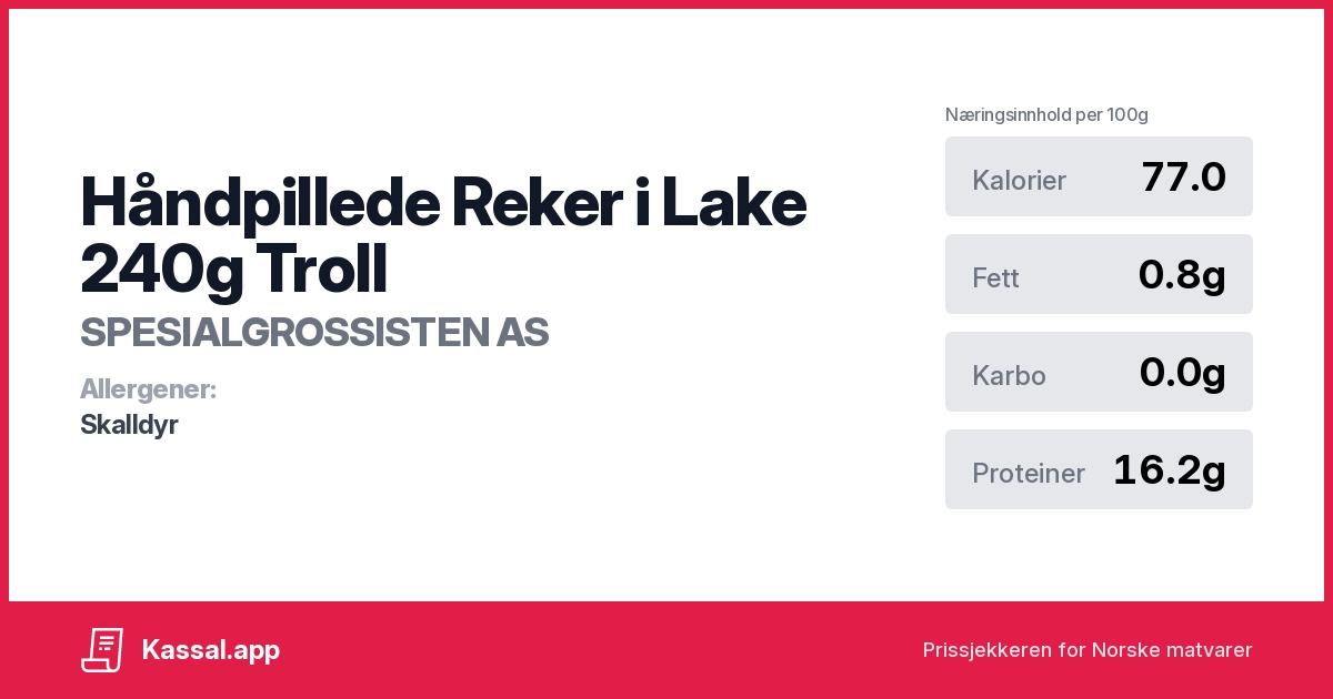 Håndpillede Reker i Lake 240g Troll - Kassalapp®