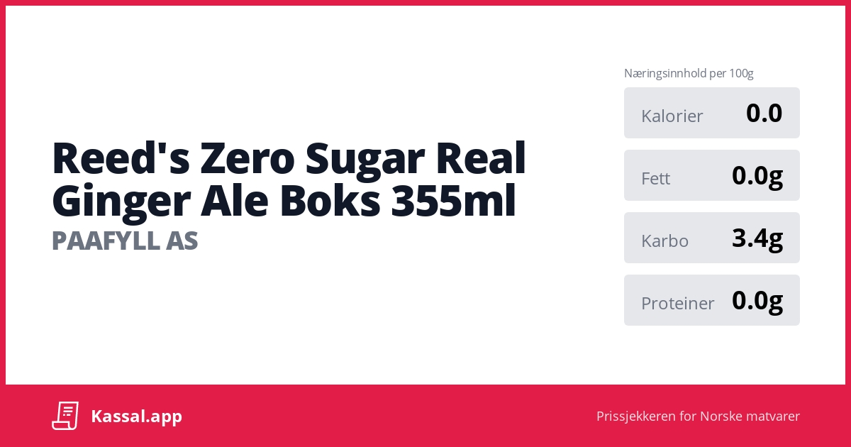 Reed's Zero Sugar Real Ginger Ale Boks 355ml Kassalapp®