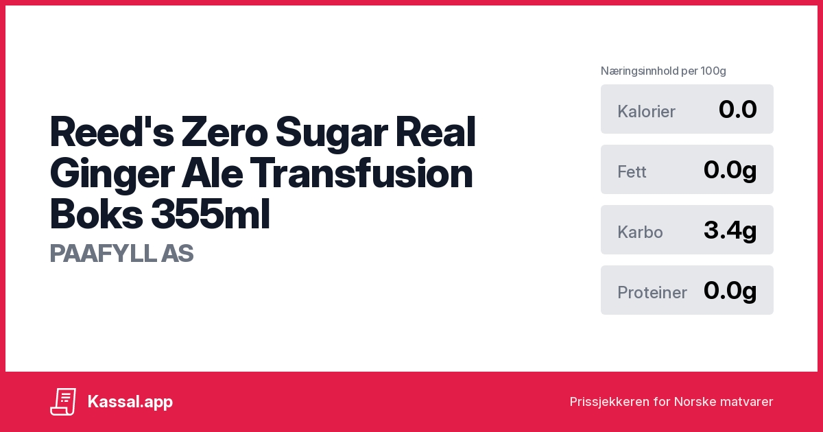 Reed's Zero Sugar Real Ginger Ale Transfusion Boks 355ml Kassalapp®
