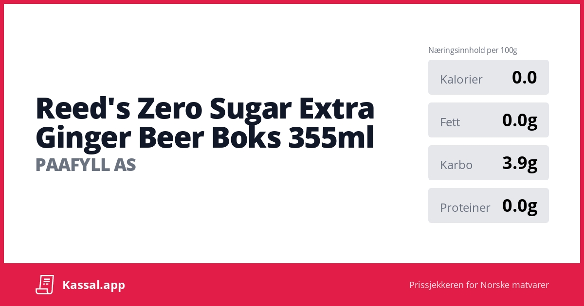 Reed's Zero Sugar Extra Ginger Beer Boks 355ml Kassalapp®