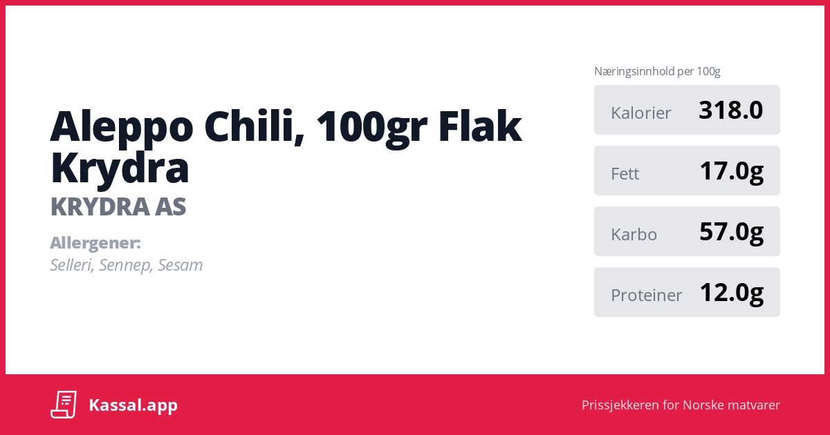 Aleppo Chili, 100gr Flak Krydra - Kassalapp®