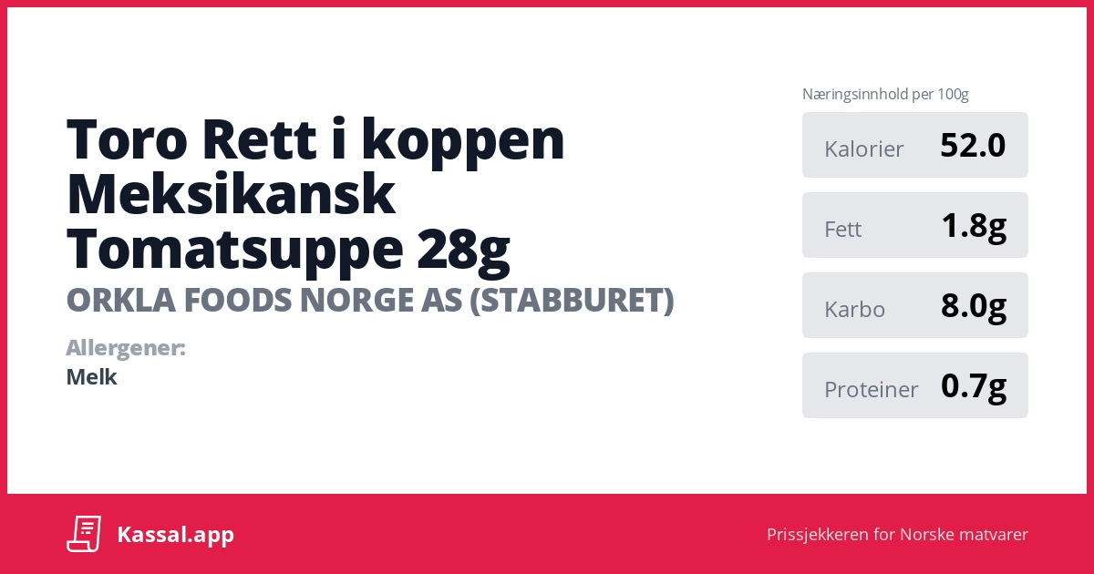 Toro Rett I Koppen Meksikansk Tomatsuppe 28g Kassalapp