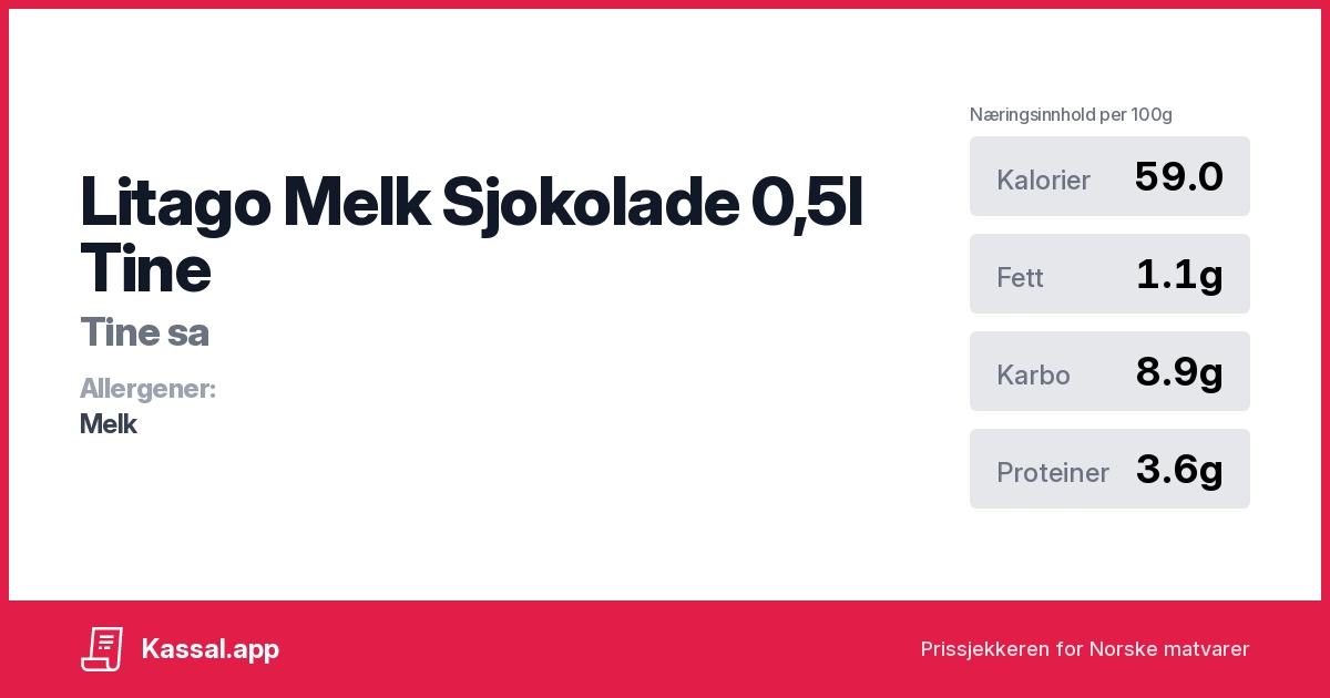 Litago Melk Sjokolade 0,5l Tine - Kassalapp®