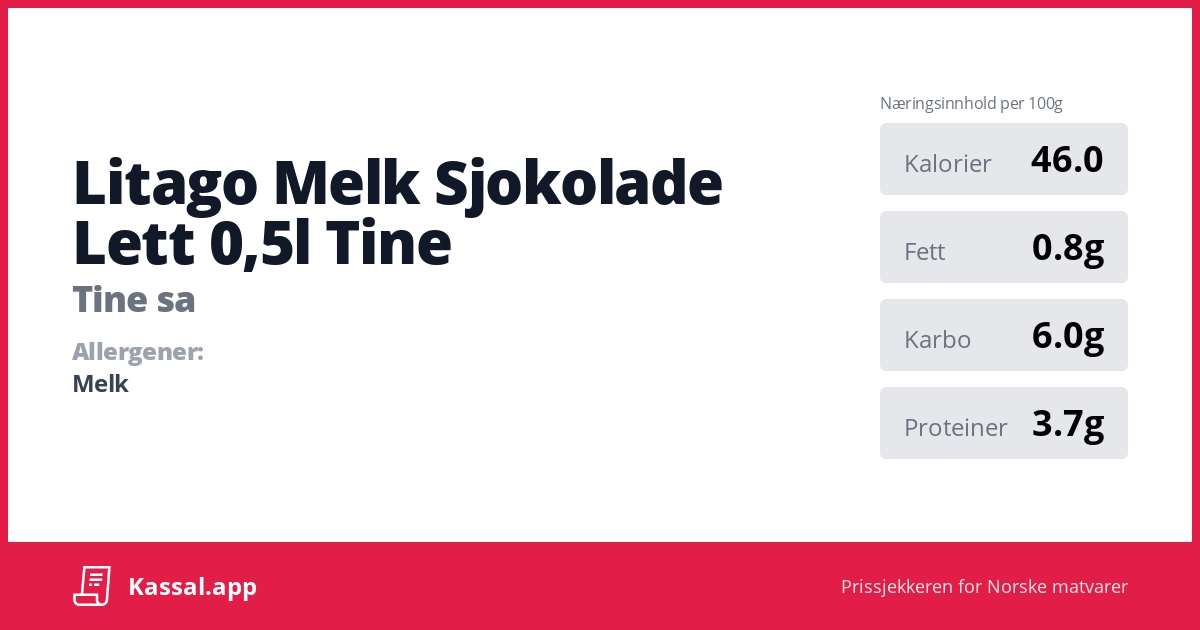 Litago Melk Sjokolade Lett 0,5l Tine - Kassalapp®