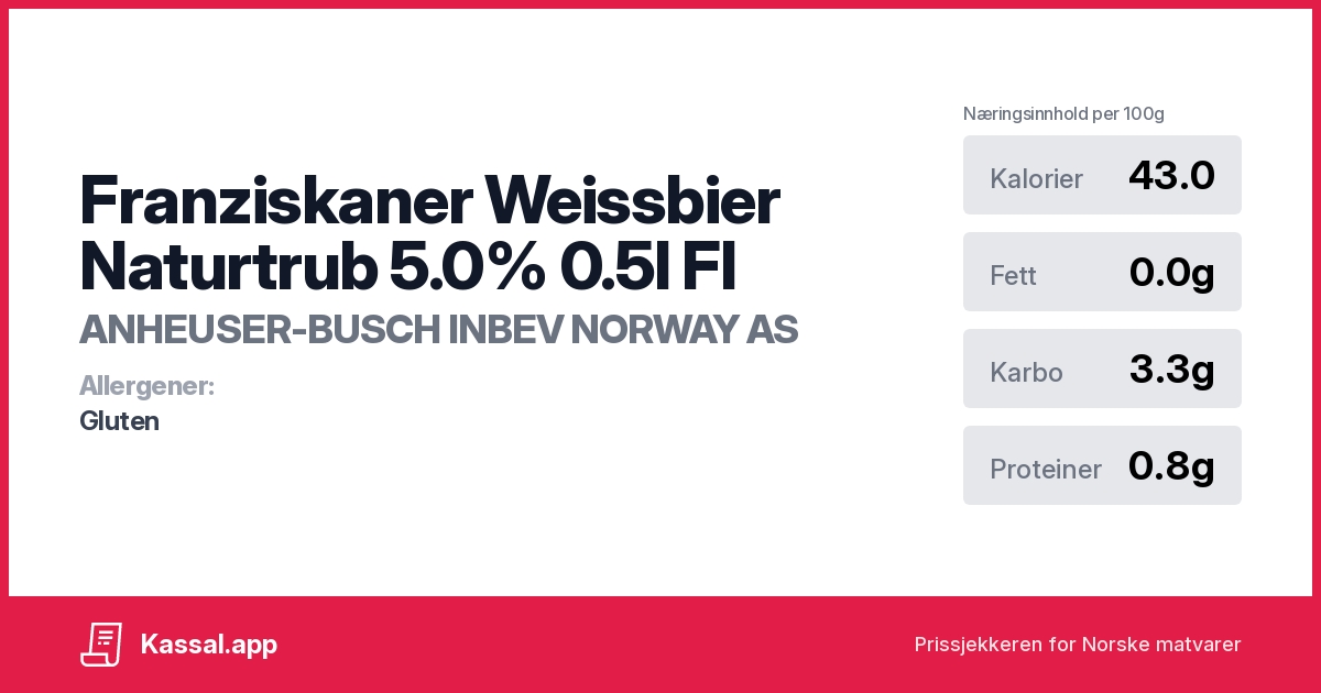 Franziskaner Weissbier Naturtrub 5.0% 0.5l Fl - Kassalapp®
