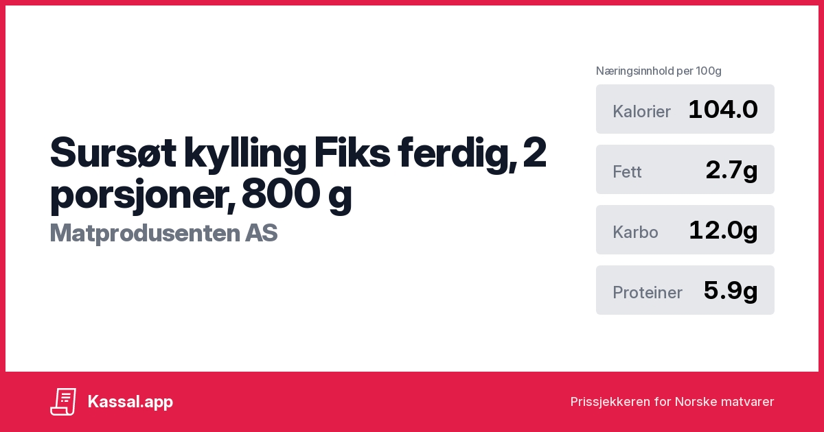 Sursøt kylling Fiks ferdig, 2 porsjoner, 800 g - Kassalapp®