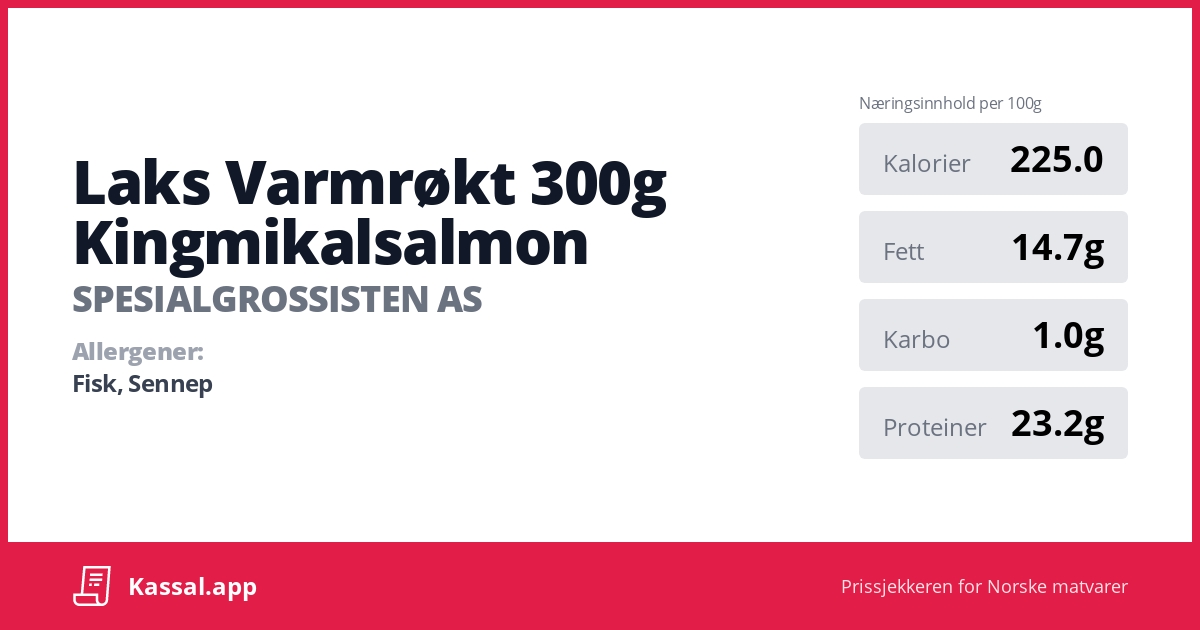 Laks Varmrøkt 300g Kingmikalsalmon - Kassalapp®